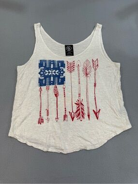 Recycled Karma Cream Patriotic Boho Tank with Red Arrows M